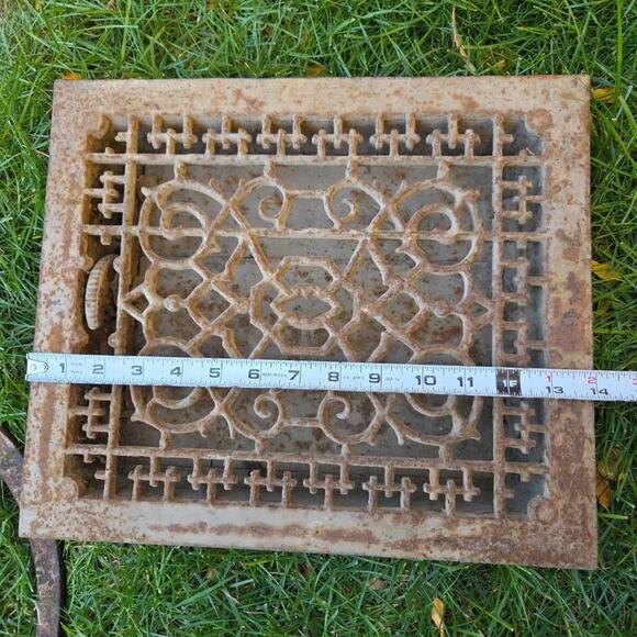 Antique Cast Iron Heating Floor Grate Vent Register Cover 14X12 - Picture 1 of 3